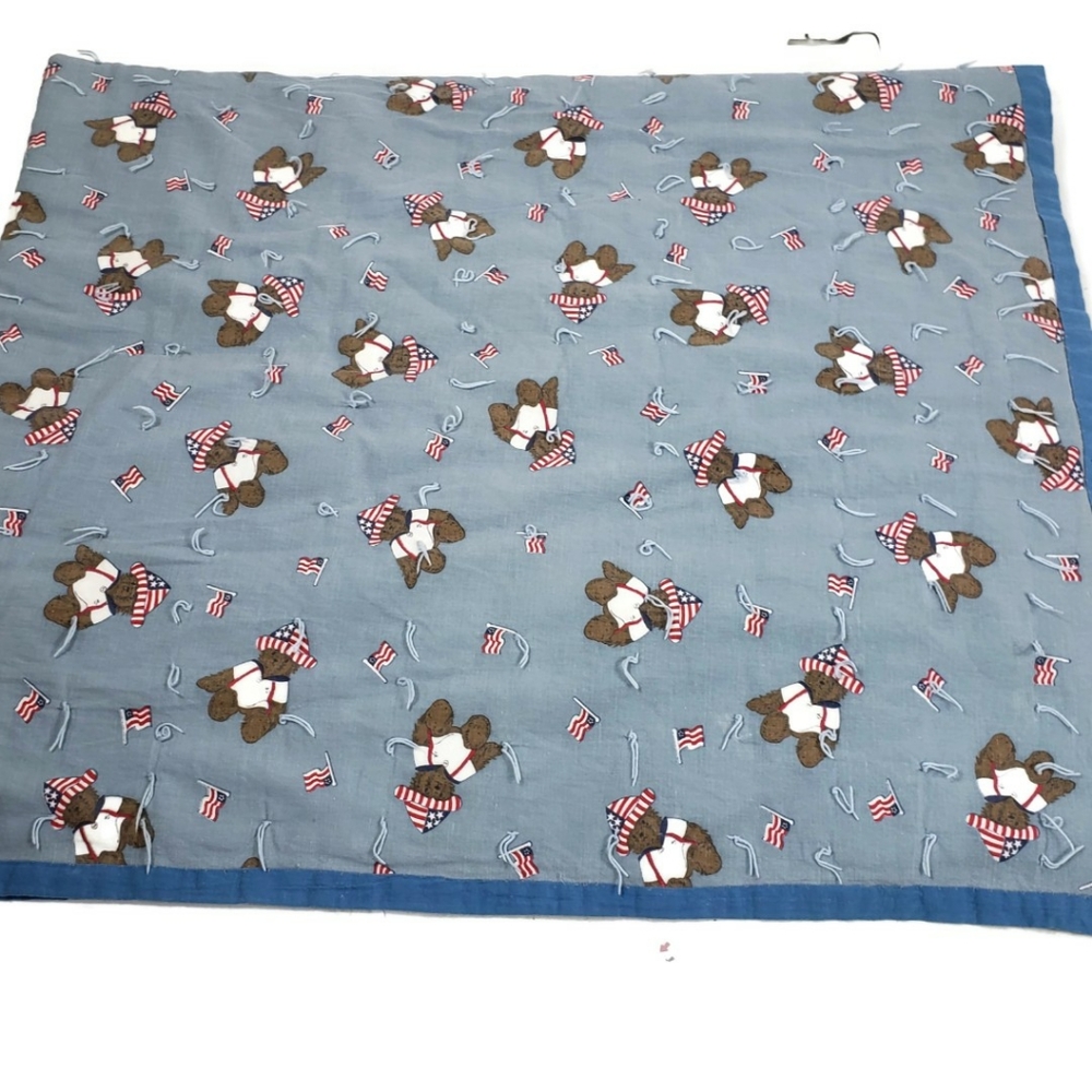 Handmade American Flag Teddy Bear Blue Quilt 52x41